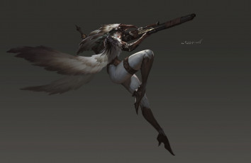 Картинка фэнтези ангелы девушка оружие крылья
