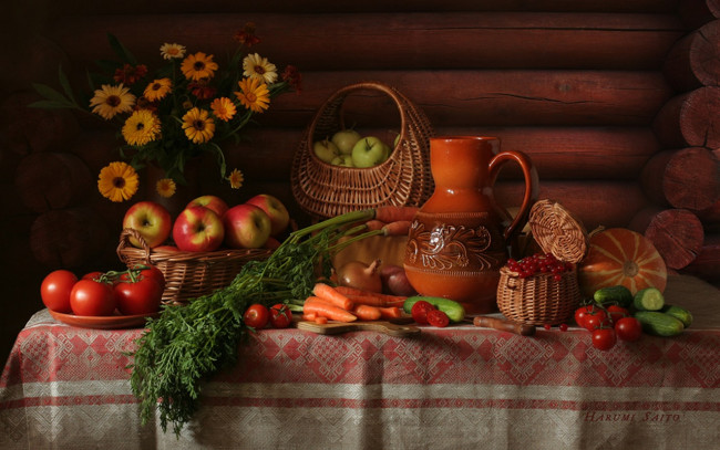 Обои картинки фото harumi, saito, урожай, еда, натюрморт, томаты, помидоры