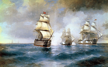 обоя иван, айвазовский, бриг, «меркурий», атакованный, двумя, турецкими, кораблями, рисованные