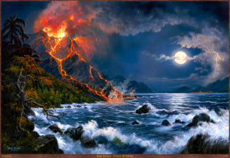 Картинка jesse barnes рисованные море вулкан арт пейзаж извержение вулкана
