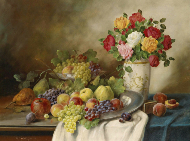 Обои картинки фото anna, munthe, norstedt, рисованные, розы, фрукты