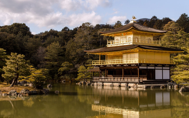 Обои картинки фото the, golden, pavilion, города, буддистские, другие, храмы, kyoto, japan