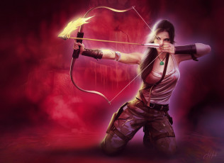 Картинка видео игры tomb raider 2013 пламя стрела лук лара крофт