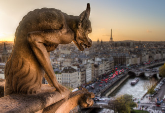 Картинка горгулья города париж франция панорама
