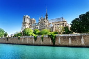 Картинка города париж франция собор река