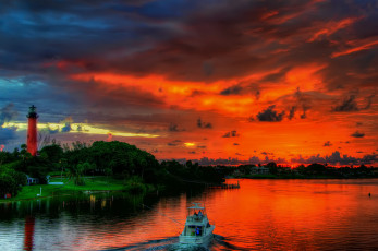 Картинка природа маяки краски тучи вечер маяк залив