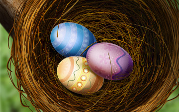 обоя decorated, easter, eggs, рисованные, еда, яйца, украшенные, гнездо, пасха
