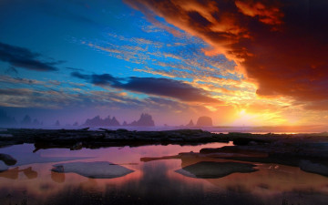 Картинка природа восходы закаты камни берег облака бревна скалы