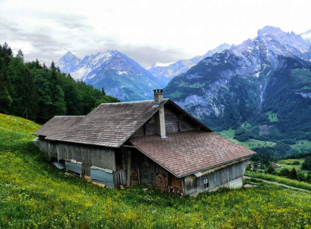 Обои картинки фото швейцария, берн, хаслиберг, разное, сооружения, постройки, дом, горы, пейзаж