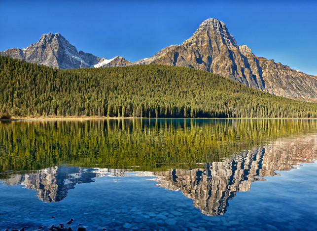 Обои картинки фото howse, peak, mount, chephren, alberta, canada, природа, реки, озера, lower, waterfowl, lake, альберта, канада, горы, озеро, отражение