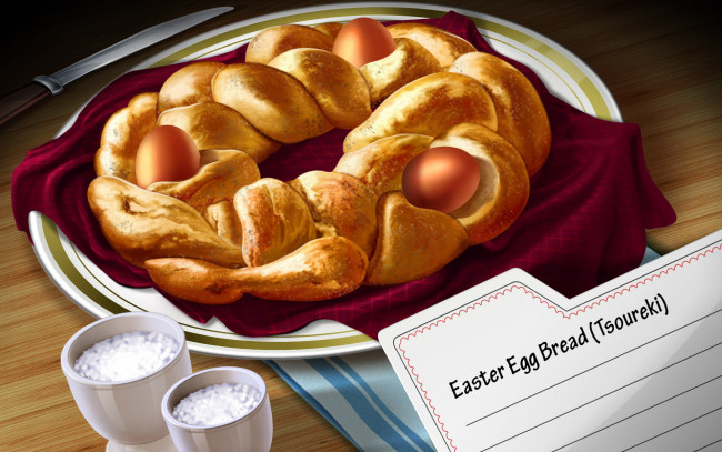 Обои картинки фото easter, egg, bread, праздничные, пасха, рецепт, тарелка, яйца, пирог