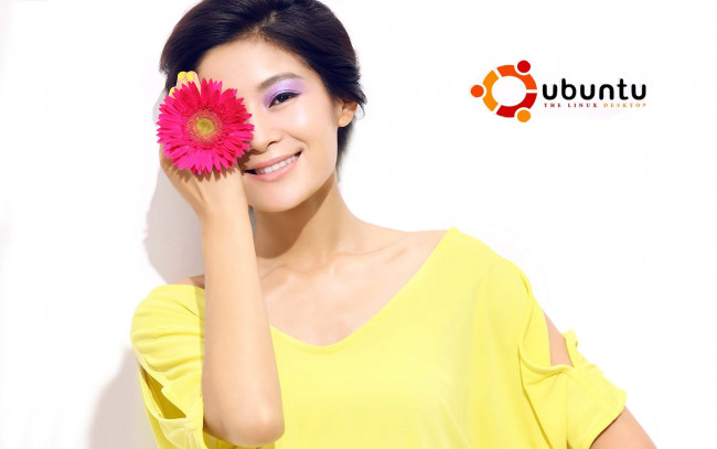 Обои картинки фото компьютеры, ubuntu, linux, цветок, девушка, азиатка