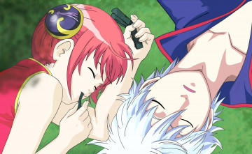 Картинка аниме gintama кагура гинтоки спят парень девушка