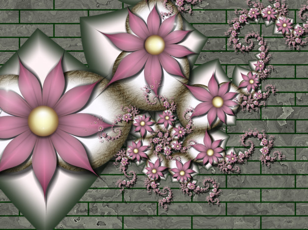 Обои картинки фото 3д графика, flowers , цветы, стена, фон, лепестки
