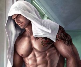 Картинка рисованное люди парень мужчина торс мускулы полотенце