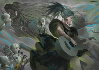 Картинка фэнтези красавицы+и+чудовища гитара рок существа девушка