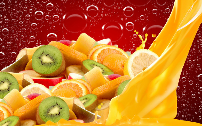 Обои картинки фото еда, фрукты,  ягоды, сок, дольки, пузыри