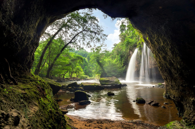 Обои картинки фото природа, водопады, скала, водопад, камни