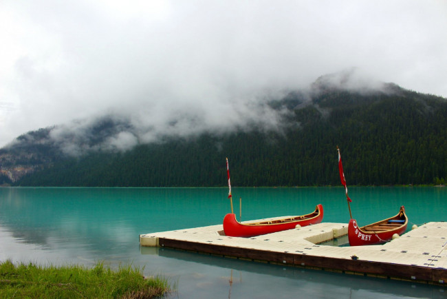 Обои картинки фото корабли, лодки,  шлюпки, туман, озеро