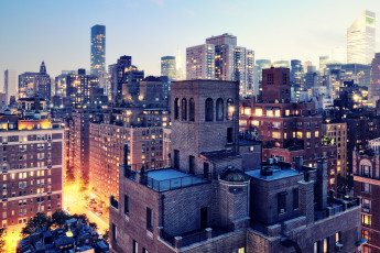 обоя города, нью-йорк , сша, здания, огни, город, панорама