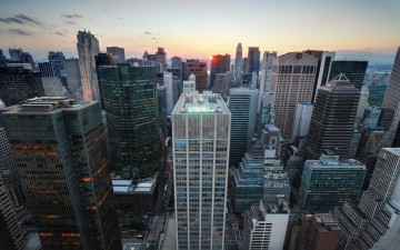 Картинка города нью-йорк+ сша панорама здания дома закат