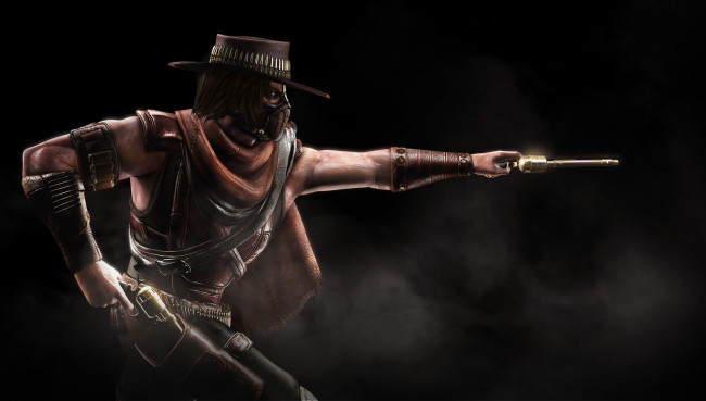 Обои картинки фото видео игры, mortal kombat, фон, мужчина, револьвер, шляпа