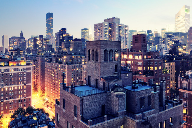 Обои картинки фото города, нью-йорк , сша, здания, огни, город, панорама