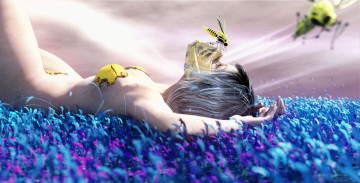Картинка 3д+графика _science+fiction девушка фон маска пчела