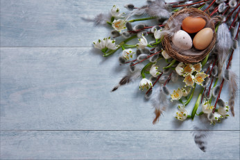 Картинка праздничные пасха корзина яйца верба цветы