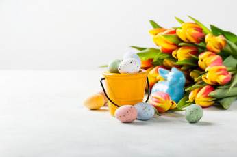 Картинка праздничные пасха ведро яйца тюльпаны