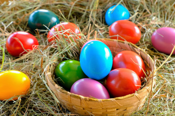 Картинка праздничные пасха яйца сено