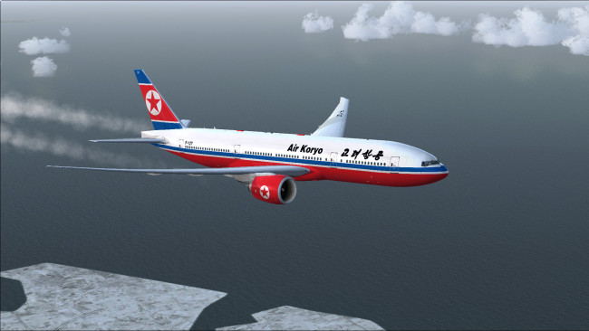 Обои картинки фото boeing 777-200lr air koryo, авиация, пассажирские самолёты, самолет, полет, льды, море
