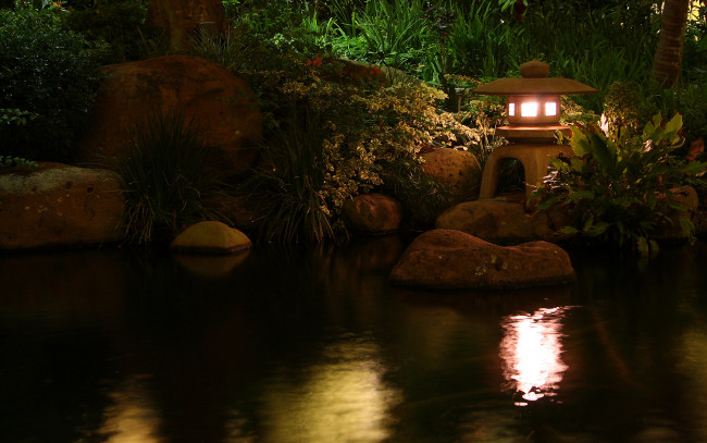 Обои картинки фото природа, вода, лампа, пруд, светильник