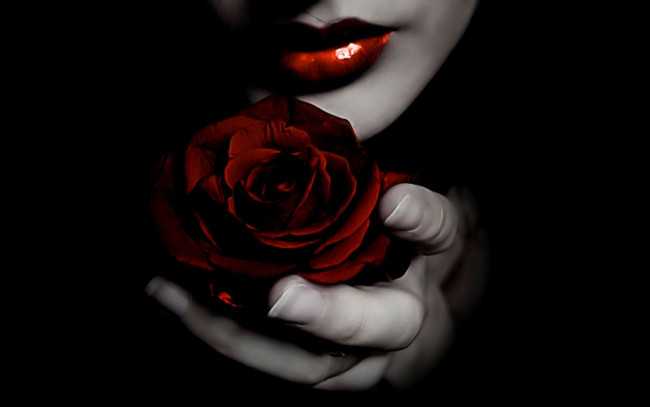 Обои картинки фото разное, губы, роза, красное и черное
