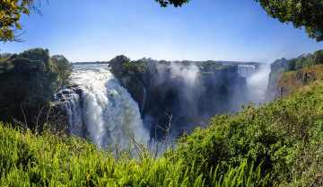 Картинка природа водопады скалы бурный поток африка zimbabwe victoria falls водопад зелень