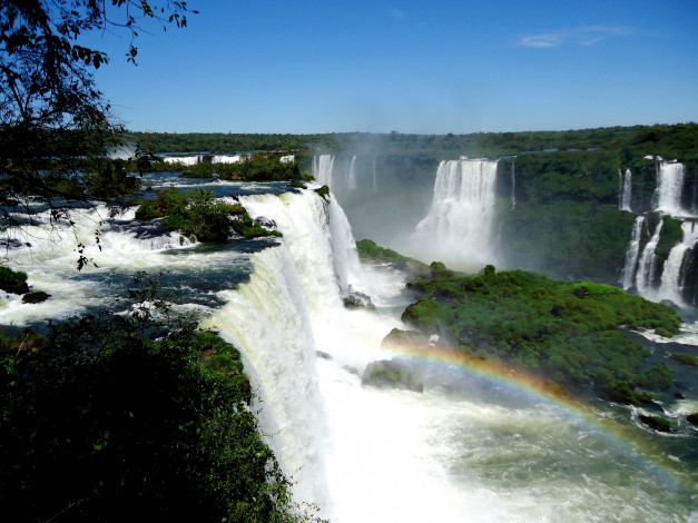 Обои картинки фото природа, водопады, радуга, брызги, cataratas, del, iguazu, водопад, игуасу