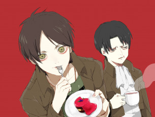 Картинка аниме shingeki+no+kyojin леви эрен