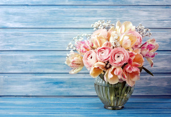 Картинка цветы букеты +композиции тюльпаны гипсофила