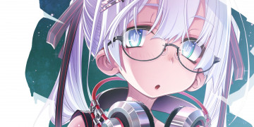 Картинка аниме музыка очки девочка