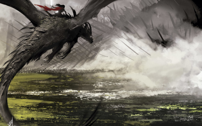 Обои картинки фото фэнтези, драконы, дракон, полет, дым, туман