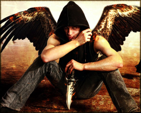 Картинка фэнтези ангелы нож крылья мужчина фон взгляд