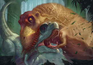 Картинка рисованное животные +доисторические добыча динозавры тираннозавр