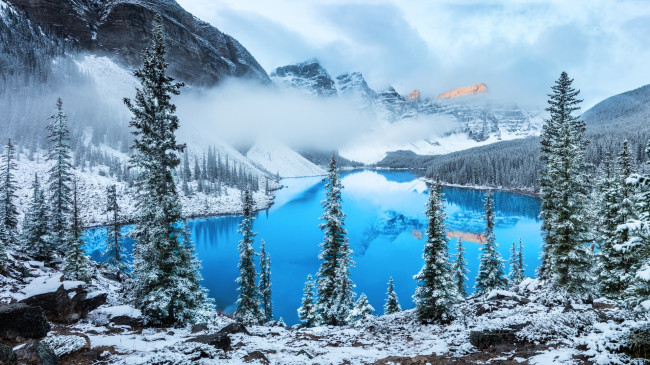 Обои картинки фото природа, реки, озера, снег, алексей, сулоев, photographer, горы, облака, озеро