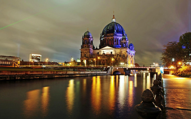Обои картинки фото города, берлин , германия, вечер, мост, река, набережная