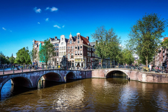 Обои картинки фото города, амстердам , нидерланды, канал, мосты