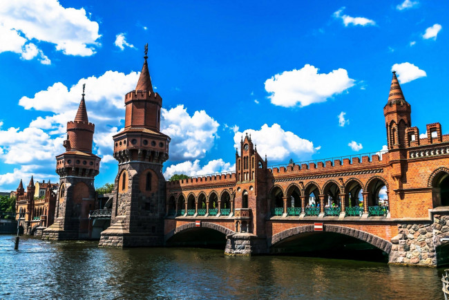 Обои картинки фото города, берлин , германия, башни, мост, река