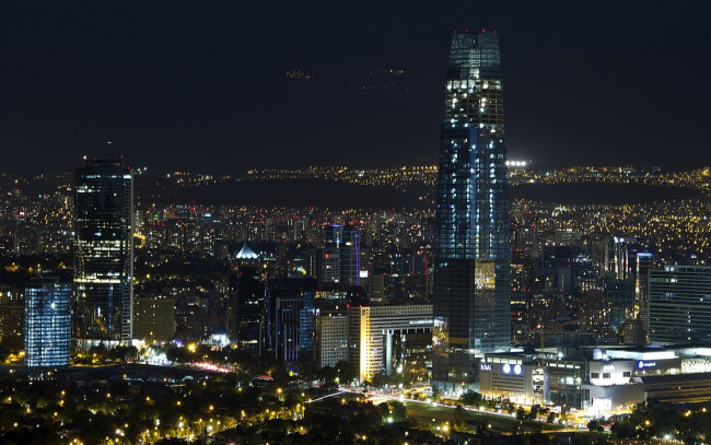 Обои картинки фото сантьяго, Чили, города, сантьяго , огни, пейзаж, городской, мегаполис, современный, небоскреб, ночь, santiago, de, chile