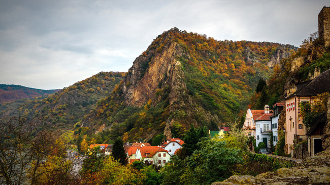 Обои картинки фото austria,  durnstein, города, - пейзажи, горы, дома, осень