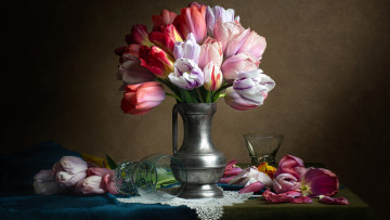 обоя цветы, тюльпаны, разноцветные, бутоны, букет