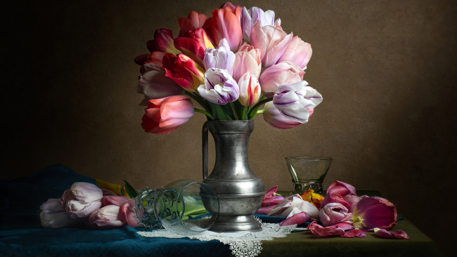 Обои картинки фото цветы, тюльпаны, разноцветные, бутоны, букет